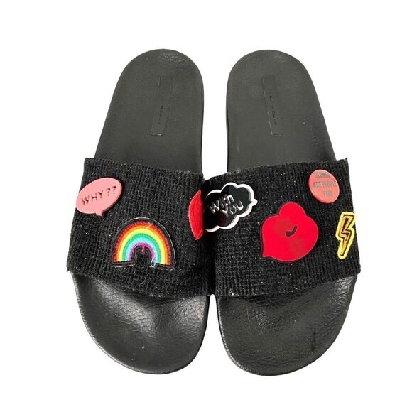 Zara Black Slides with Rainbow Kiss Cloud Charms in Size EU 40 Made in Spain - Picture 7 of 10